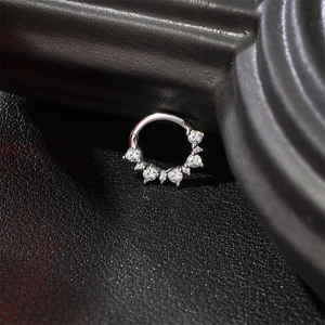 Macro view of 925 sterling silver clicker ring with seven sparkling gradient zircons