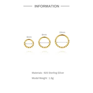 Größentabelle für 6mm 8mm und 10mm Creolen aus 925 Sterling Silber mit Perlenverzierung