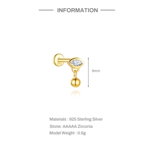 Gedetailleerde maatspecificaties van S925 zilveren oog labret piercing met AAAAA zirkoon