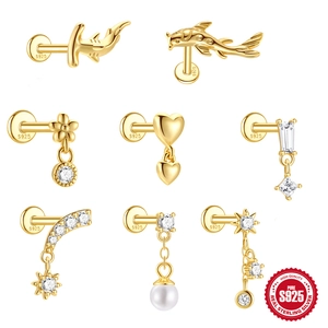 Set di 8 orecchini a perno in argento S925 con design a squalo, carpa koi e perle