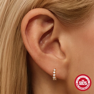 S925 sterling silver gold plated hoop earring with five sparkling cubic zirconia stones