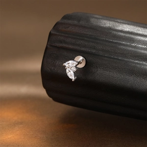 Macro detail of S925 silver stud featuring marquise-cut moissanite stones in a cluster