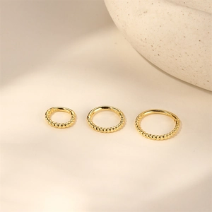 Three sizes of gold twisted rope hoop earrings in S925 silver for ear or nose piercing