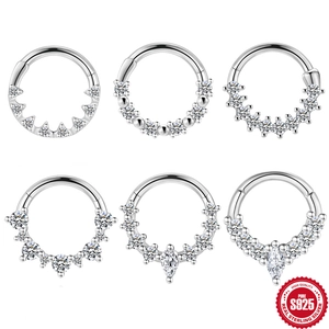 925 Sterling Silver Moissanite Cartilage Piercing Hoop Earring For Women Luxury Zirconia Inlaid Hinged Segment Clicker Septum Daith Jewelry