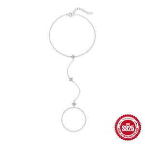 925 Sterlingsilber Moissanit Blume Sklavenarmband Vergoldet Handgeschirr Ringkette Schmuck Für Damen Geschenk