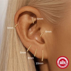 Klassische S925 Sterling Silber Gold Perlen Ohrringe Set in 6mm 8mm 10mm Größen