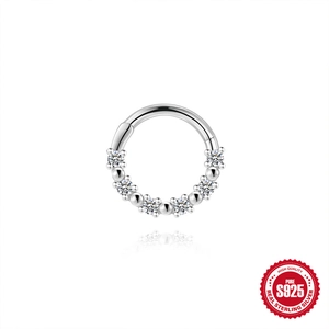 S925 sterling silver hoop earrings with five round moissanite stones and polished beads