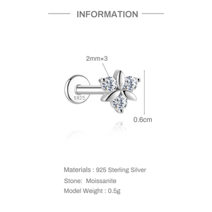 Detailed view of S925 sterling silver moissanite flower cartilage stud earring