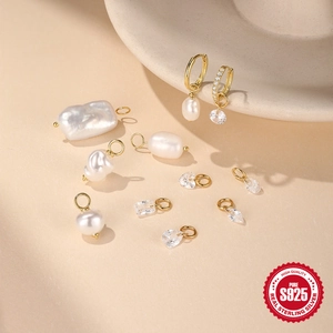 S925 Sterling Silber DIY Ohrring Anhänger mit Barockperlen und Zirkonia Anhängern