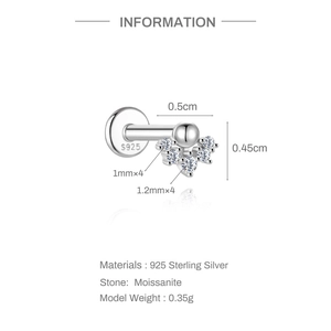 Vista detallada del piercing moissanite en plata S925 con especificaciones de 0,5 cm de barra