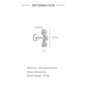 Especificaciones de tamaño del pendiente de plata S925 con tres piedras moissanita