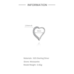 Specifications of S925 sterling silver heart cartilage hoop with moissanite stones