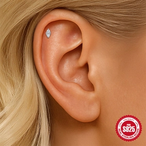 S925 sterling silver starburst ear bone stud featuring moissanite on ear cartilage