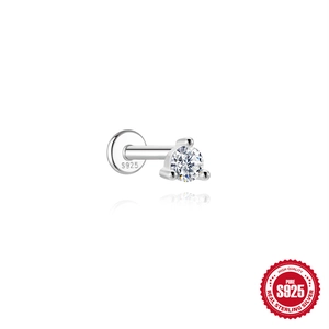 S925 sterling silver stud earring featuring a brilliant-cut zircon in a 3-prong setting