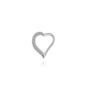 Minimalist S925 sterling silver heart-shaped daith hoop ring with white moissanite stone