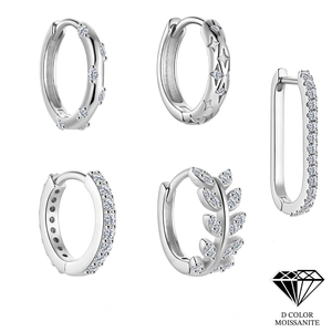 925 Sterling Silver Moissanite Hoop Earrings For Women Luxury D Color Star Leaf Geometric Tiny Huggie Jewelry Earrings Gift