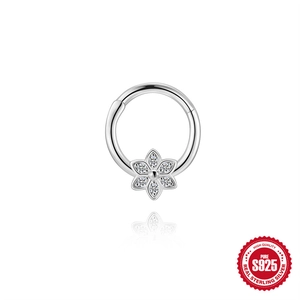 Pure S925 sterling silver hoop earring with a sparkling cubic zirconia flower charm