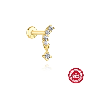 S925 sterling silver gold curved stud earring with octagonal star moon crystals
