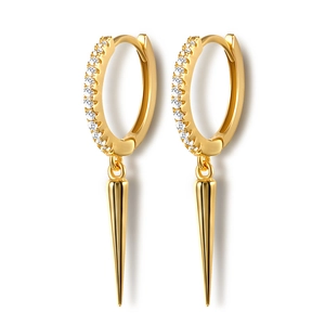 S925 sterling silver gold-plated geometric hoop earrings with spiked cone pendants