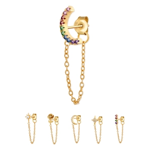 Set orecchini a frangia in argento S925 dorato con zirconi colorati e perle