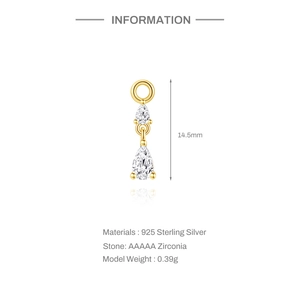 Detail view of 925 sterling silver water drop earring with AAAAA zirconia stones
