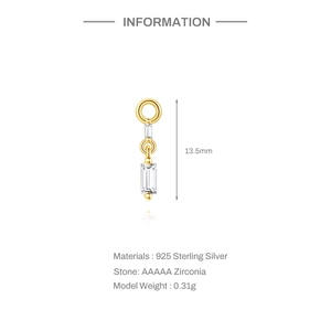 Macro detail of 925 sterling silver gold charm featuring 13.5mm AAAAA grade zirconia drop