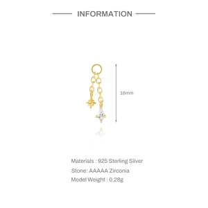 Detailed specs of S925 silver star drop earring with AAAAA cubic zirconia and dimensions