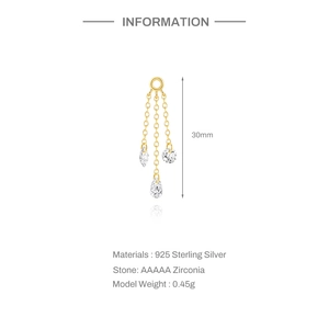 Macro detail of S925 sterling silver tassel earring with cubic zirconia stones