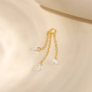 Detail of S925 silver fringe earring charms with gold chains and teardrop zircon pendants