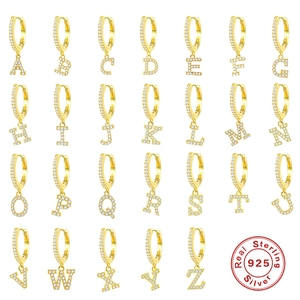 Orecchini a Cerchio in Argento Sterling 925 con Lettera Iniziale Placcati Oro Platino Zirconia Alfabeto A-Z Orecchini Huggie Donna