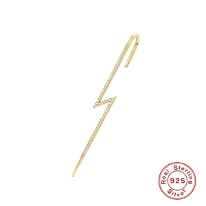 925 Sterling Silver Lightning Bolt Ear Crawler Earrings Gold Plated Zirconia Inlaid Punk Ear Cuff For Women Fashion Jewelry