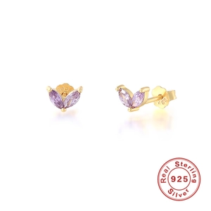 Boucles d'oreilles en argent sterling 925 avec pierres violettes en forme de marquise