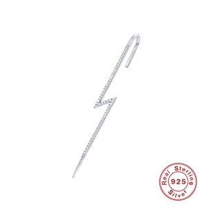 S925 sterling silver lightning ear cuff with sparkling zircon stones on white background