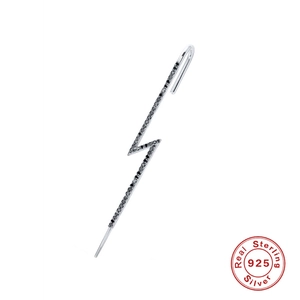 S925 sterling silver lightning bolt ear climber earrings with black cubic zirconia