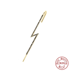 S925 sterling silver lightning crawler earring with black pavé stones in gold finish