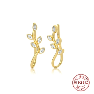 S925 sterling silver branch ear crawlers with marquise-cut zircons in gold finish