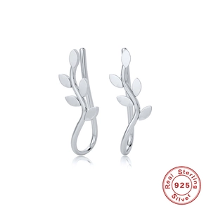 Detailed view of S925 sterling silver branch shaped earrings with polished silver finish