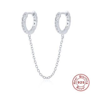 S925 sterling silver chain link ear cuffs with tassel connector in minimalist design