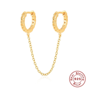 S925 Sterling Silver Chain Link Hoop Earrings Geometric Tassel Ear Buckle For Women Double Piercing Jewelry Earring