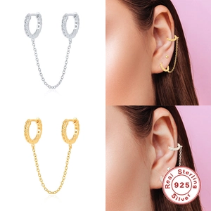 S925 sterling silver tassel chain drop earrings with woven hoop design for women