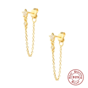 Pendientes de Borla de Estrella de Plata de Ley 925 para Mujer Oro Plata Cadena Colgante Trasera Pendientes de Botón Joyería