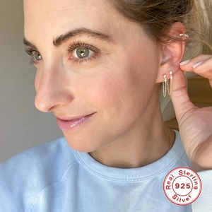 Elegantes pendientes de estrella de plata 925 con borlas de cadena larga para mujer