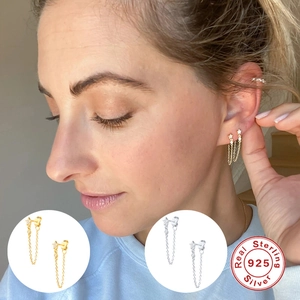 Pendientes de estrella en plata de ley S925 con flecos de cadena larga colgante mujer