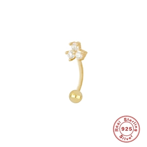 S925 sterling silver curved earring with three cubic zirconia stones in gold finish