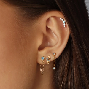 Set orecchini a catena serpente in argento S925 dorato con zirconi azzurro cielo