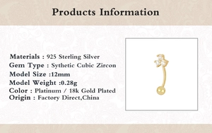 Detail of S925 sterling silver curved bar stud earring featuring triple zircon stones