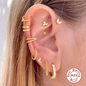 925 Sterling Silver gold plated cat paw and zircon cartilage earring set for women