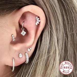 Parure de piercings d'oreille en argent 925 avec zircons pour cartilage et daith