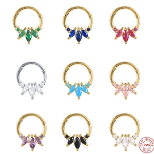 925 Sterling Silver Round Zirconia Nose Ring Hoop Ear Cartilage Stud Piercing Jewelry Women Trendy Geometric Accessory