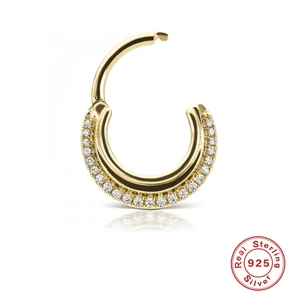 Anneau de septum articulé en argent 925 plaqué or avec oxyde de zirconium brillant
